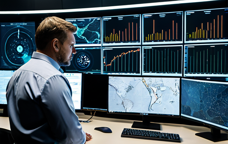 A diverse team of professional cybersecurity analysts, adults, focused and vigilant, working collaboratively in a modern, high-tech Security Operations Center (SOC). They are wearing modest business attire. Multiple large screens display intricate data visualizations, network maps, and real-time threat alerts in a subtly futuristic, well-lit environment. Professional photography, high resolution, realistic, sharp focus, natural colors, perfect anatomy, correct proportions, well-formed hands, proper finger count, natural body proportions, fully clothed, appropriate attire, professional dress, safe for work, appropriate content, family-friendly.