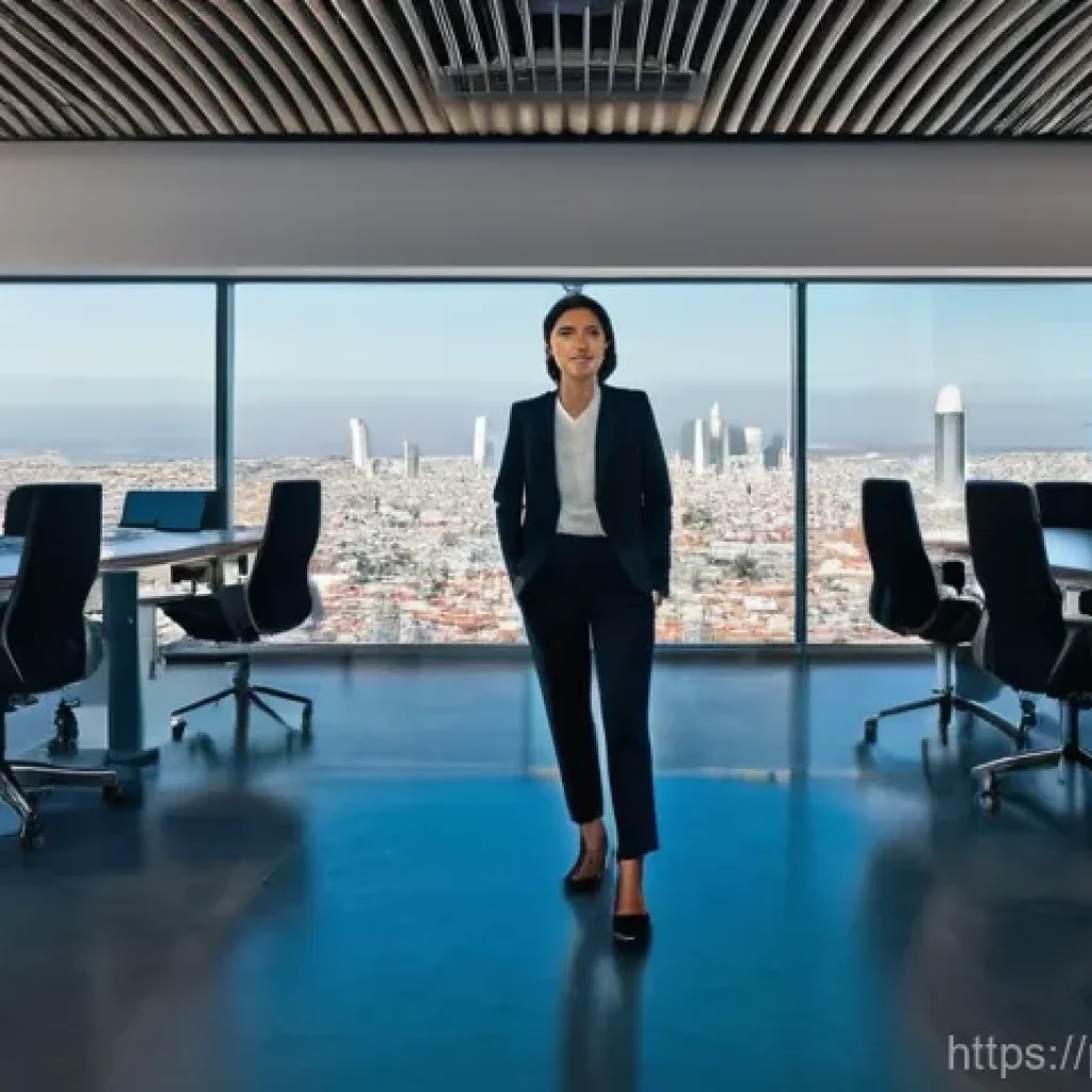 보안관제센터 퇴사 후 커리어 방향 - **Prompt:** "A determined professional woman, in her late 30s, dressed in a sleek, modern business b...