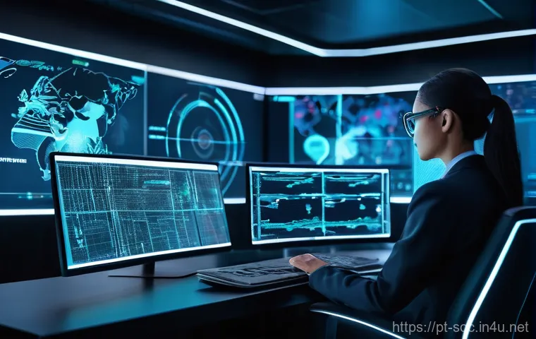 보안관제센터 필수 기술 트렌드 - **Prompt for AI/Machine Learning in SOC:**
    "A modern Security Operations Center (SOC) with a ski...
