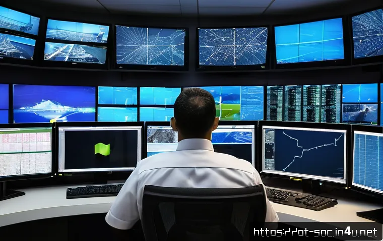 보안관제센터 연봉협상 팁 - A professional security monitoring center operator in São Paulo, Brazil, attentively watching multip...