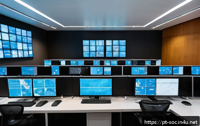 보안관제센터 보안 정책 설정 사례 - A modern corporate security operations center in São Paulo, Brazil, showcasing a diverse team of Bra...