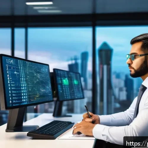 Home 32 보안관제 전문가가 알아야 할 법규와 표준 - A professional cybersecurity specialist in a modern Brazilian office environment, analyzing digital ...