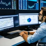 Home 18 보안관제센터 근무자의 하루 일과 - A cybersecurity analyst in a modern São Paulo office environment, focused and alert, monitoring mult...