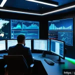 Home 23 보안관제 경력직 면접 질문 대비 - A modern cybersecurity operations center with diverse professionals working at multiple computer mon...
